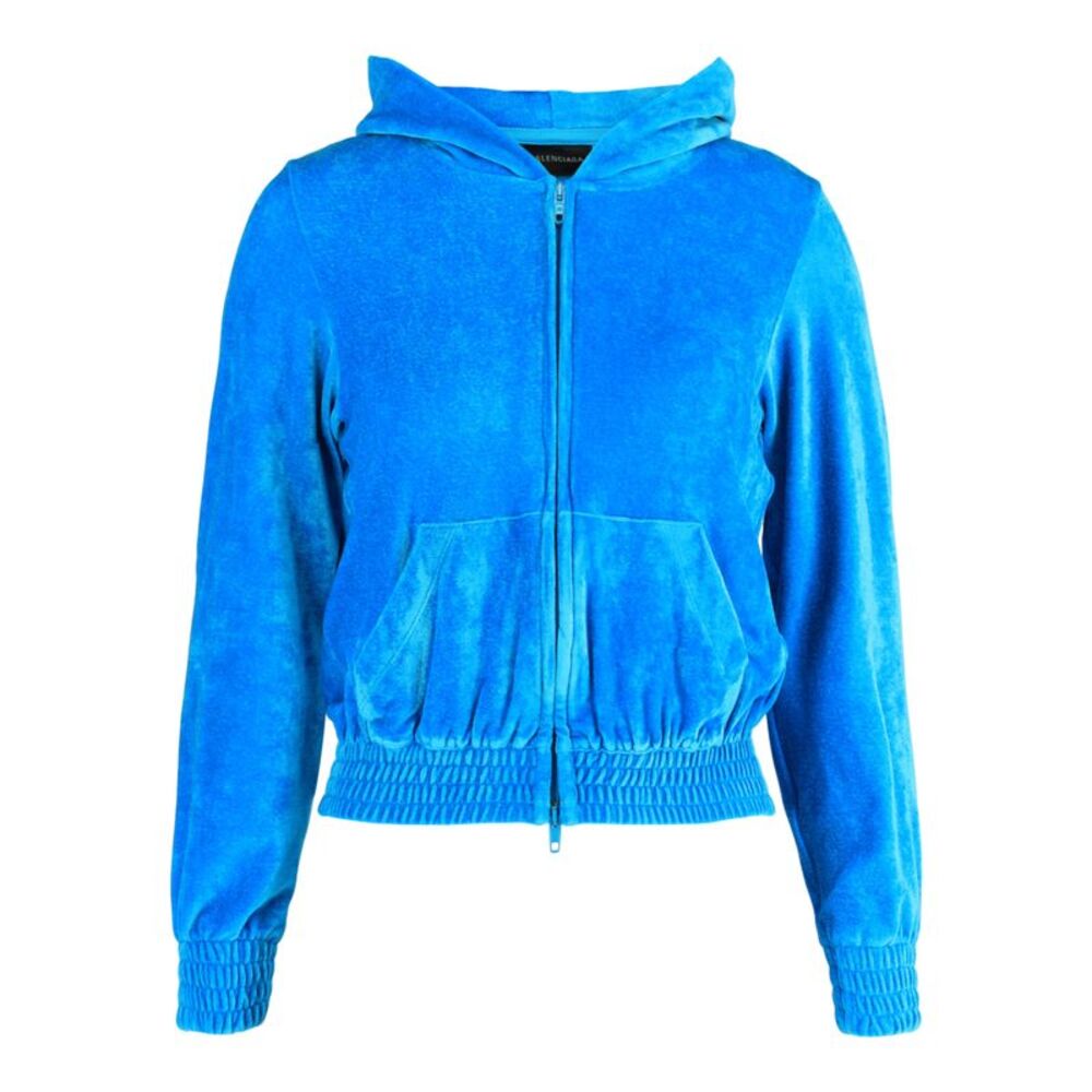 Balenciaga Velvet Zip Up Hoodie Blue Womens